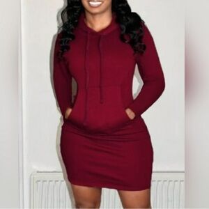 Hooded Sweatshirt Dress With Front Patch Pocket